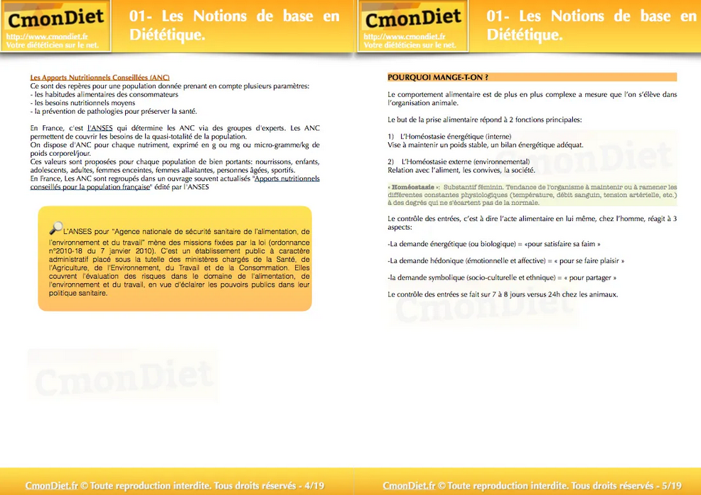 Extrait du livret PDF "Base de la Diététique"